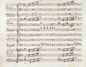 Página de música para a sinfonia reduzida para o piano de Tancredi, ópera de Gioacchino Rossini