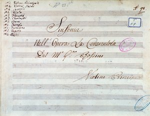 Página de título da partitura musical de violino para sinfonia em Cinderela, ou Goodness Triumphant byGioacchino Rossini de Gioachino Rossini