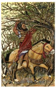 Representação de Absalão (ou Avshalom, Absalão), filho de David, na floresta de Efraim, com os cabelos presos nos ramos de um carvalho. de Giorgio Albertini