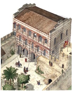 Arte bizantina: reconstrução do palácio de Constantino Porfirogeneta na Constantinopla do século XIII.