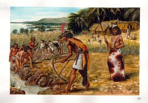 Antiguidade egípcia: cerimónia na época da cheia do Nilo, Egito pré-dinástico, 3º milénio a.C. de Giorgio Albertini
