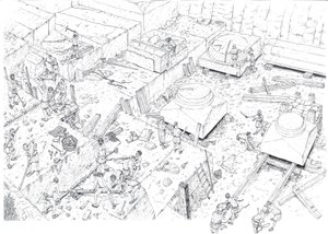 Idade Média: vista de operários a trabalhar nas pedreiras de mármore de Carrara (Carrara) no século XV. Itália Ilustração de Giorgio Albertini. (A utilização das obras deste autor não está sujeita a um pedido de autorização de terceiros. de Giorgio Albertini