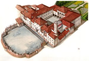 Vista do palácio Arese Borromeo, construído no século XVII, em Cesano Maderno, Itália de Giorgio Albertini