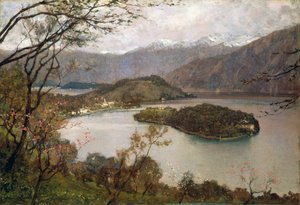 Vista da Ilha Comacina, Lago Como, de Giorgio Belloni (1861-1944), óleo sobre tela, 69,5x100 cm de Giorgio Belloni