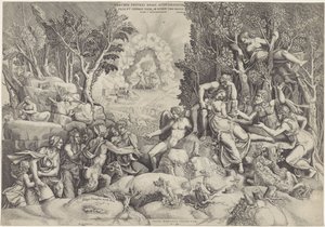 Cephalus en de Bosgoden beweenen de dood van Procris Prócrino do rei de Atenas / Filha e esposa de Céfalo, pelo mesmo marido sem saber (título no objeto)
