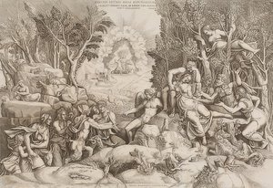 Kephalos lamenta Prokris (depois de um desenho de Giulio Romano, veja a figura número 27883) de Giorgio Ghisi