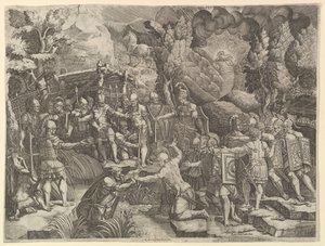 Sinon Enganando os Trojans, meados dos anos 1540. de Giorgio Ghisi