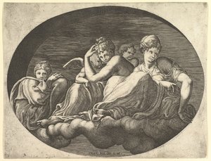 Vênus e Cupido, Duas Outras Deusas, e um Putto, de uma série de oito composições de ..., 1560s. de Giorgio Ghisi