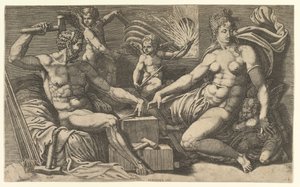 Vênus e Vulcano na Forja, ca. 1555 de Giorgio Ghisi