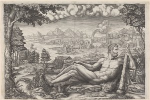 Hércules descansando de seus trabalhos de Giorgio Ghisi after Giulio Romano