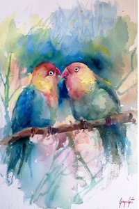 Aquarela de pombinhos coloridos de Giorgio Gosti