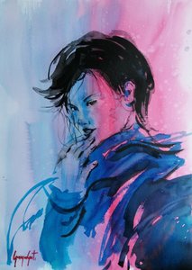 Retrato Dinâmico em Rosa e Azul
