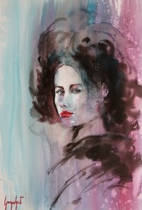 Mulher expressiva em aguarela de Giorgio Gosti