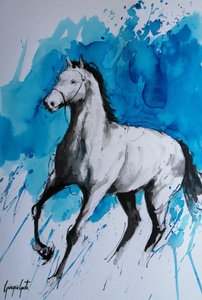 Cavalo a Galope com Salpicos Azuis de Giorgio Gosti