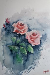 Rosas em aquarela rosa de Giorgio Gosti