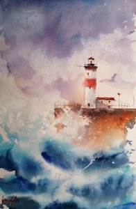 Ondas tempestuosas no farol de Giorgio Gosti