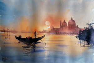 Gôndola ao pôr do sol em Veneza de Giorgio Gosti