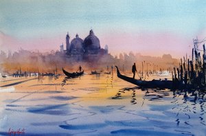 Gôndolas ao pôr do sol em Veneza de Giorgio Gosti