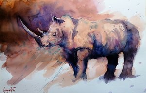 Rinoceronte em aquarela vibrante