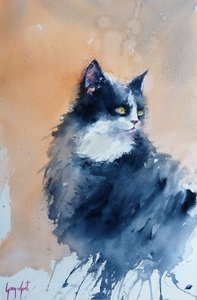 Gato vigilante em aguarela de Giorgio Gosti