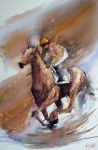 Corrida de cavalos em aguarela de Giorgio Gosti