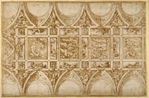 Desenho para o teto do refeitório do Colégio Jesuíta de Cortona (caneta e tinta marrom com lavagem marrom claro) de Giorgio Vasari