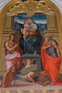Madonna e Criança entre São João Batista e São Jerônimo, pintura de Giorgio Vasari, igreja no mosteiro de Camaldoli, Camaldoli, Toscana, Itália de Giorgio Vasari