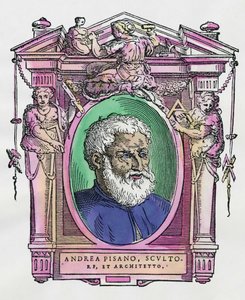 Retrato de Andrea Pisano (1290-1349) escultor e arquiteto italiano. Gravura do deleite "" Vidas dos mais excelentes pintores, escultores e arquitetos "" (Le Vite de