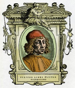 Retrato de Filippo Lippi (1406-1469) pintor florentino. Xilografia de "A vida dos pintores" de Giorgio Vasari. de Giorgio Vasari