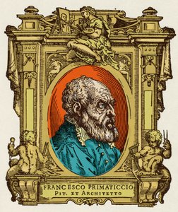 Retrato de Francesco Primaticcio conhecido como The Primatice (1504-1570) pintor, escultor e arquitecto. Foi membro da Ecole de Fontainebleau. Gravura do deleite "" Vive dos mais excelentes pintores, escultores e arquitectos "" (Le Vite de