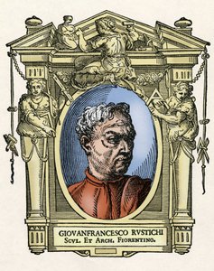 Retrato de Giovan Francesco RUSTICI (1474 - 1554) escultor e arquiteto italiano. Gravura do deleite "" Vive dos mais excelentes pintores, escultores e arquitetos "" (Le Vite de