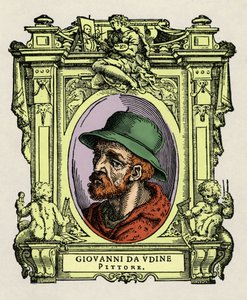 Retrato de Giovanni da Udine (Giovanni Nanni) (1487-1564). Pintor e arquiteto italiano. Gravura do deleite "" Vive dos mais excelentes pintores, escultores e arquitetos "" (Le Vite de