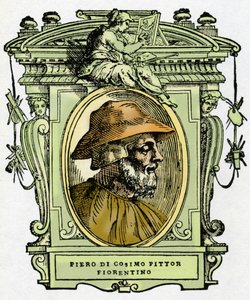 Retrato de Piero di Cosimo (c.1462-1521?) , pintor florentino. Gravura do deleite "" Vidas dos mais excelentes pintores, escultores e arquitectos "" (Le Vite de