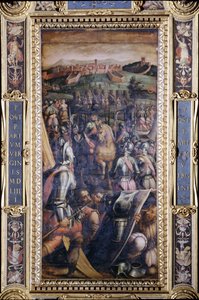 A captura de Casole do teto do Salone dei Cinquecento, 1565 (painel) de Giorgio Vasari