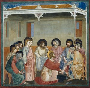 Lavagem dos pés, detalhe da Vida e Paixão de Cristo, por Giotto de Giotto (c.1266 1337)