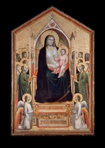 Virgem em majestade, rodeada de santos (tempera sobre madeira, c.1310) de Giotto (c.1266 1337)