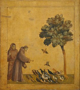 Saint Francois prechant aux oiseaux - São Francisco pregando aos pássaros ... de Giotto di Bondone (style of)