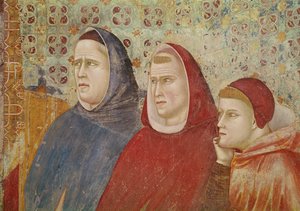São Francisco Pregando um Sermão ao Papa Honório III, detalhe de três prelados do lado direito, c.1297-99 de Giotto di Bondone