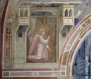 A Anunciação, detalhe do Anjo Gabriel, da luneta acima do altar, c.1305 afresco de Giotto di Bondone