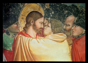 A traição de Cristo, detalhe do beijo, c.1305 de Giotto di Bondone