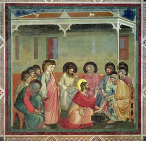 Cristo Lavando os Pés dos Discípulos, c.1305 (pós-restauração) (veja também 65194) de Giotto di Bondone