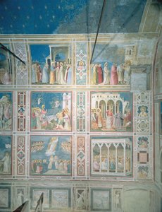 Vista dos afrescos na parede esquerda, c.1303-05 (pós-restauração) de Giotto di Bondone