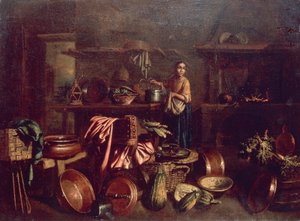 Dentro da cozinha, por Gian Domenico Valentino (1630-1708) de Giovan Domenico Valentino