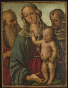 Virgem e Menino com os Santos Jerónimo e Francisco (óleo sobre painel) de Giovan Maria di Bartolomeo Bacci di (1450 1510) Belforte