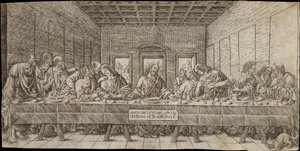 A Última Ceia, com um Spaniel, c. 1500.