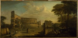 Uma vista do Coliseu, Roma (óleo sobre tela) de Giovani Paolo (attr. to) Panini