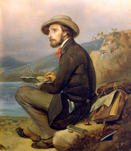 Retrato do pintor, talvez Giovanni Carnovali de Giuseppe Mazza (1817-1884), óleo sobre painel, 28x23 cm