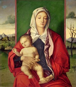 Madona e Menino (óleo sobre painel) de Giovanni (follower of) Bellini