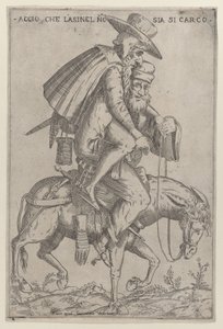 Caricatura com dois homens em uma mula, 1575-99.