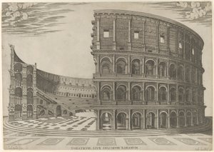 Corte e elevação do Coliseu em Roma, 1581.